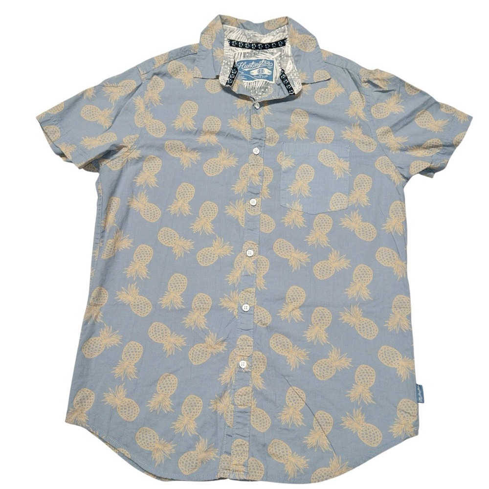 Huntington Beach Club Mens Large AOP‎ Hawaiian Resortwear Shirt Pineapple